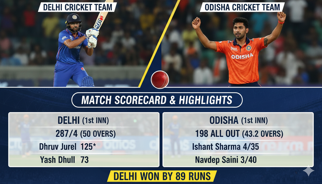 Delhi Cricket Team vs Odisha Cricket Team Match Scorecard & Highlights